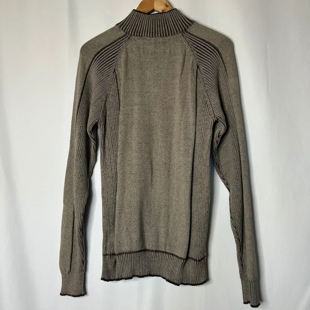 BKE Mens Large Quarter Zip Pullover‎ Sweater Ribbed Knit Brown Cotton Blend Y2K